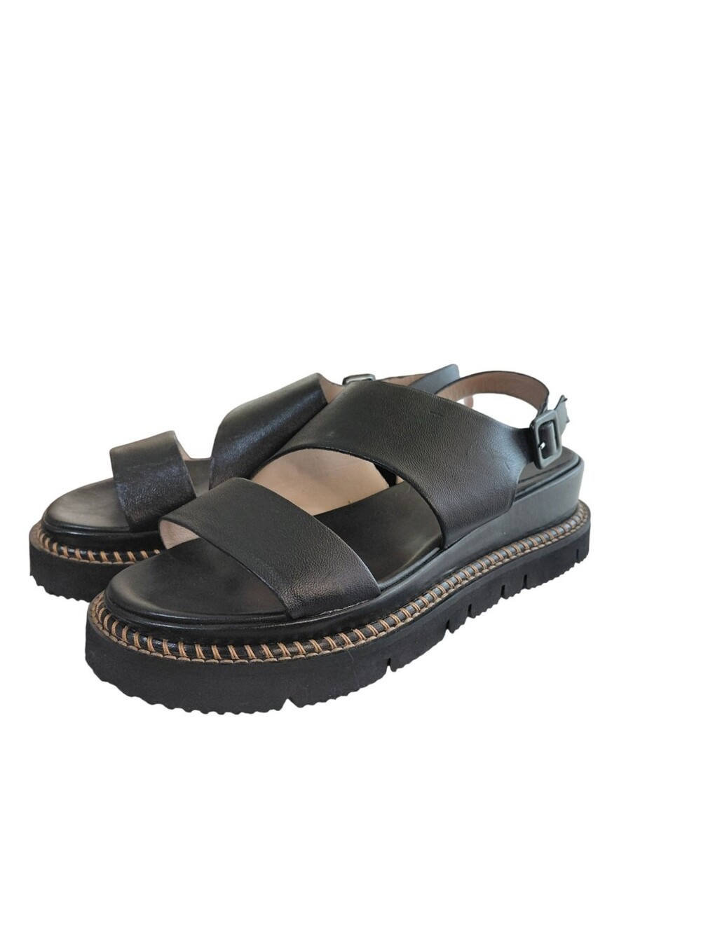 Women's Black Platform Slingback Sandals with Chunky Lug Sole Size 7-8 - Picture 8 of 12